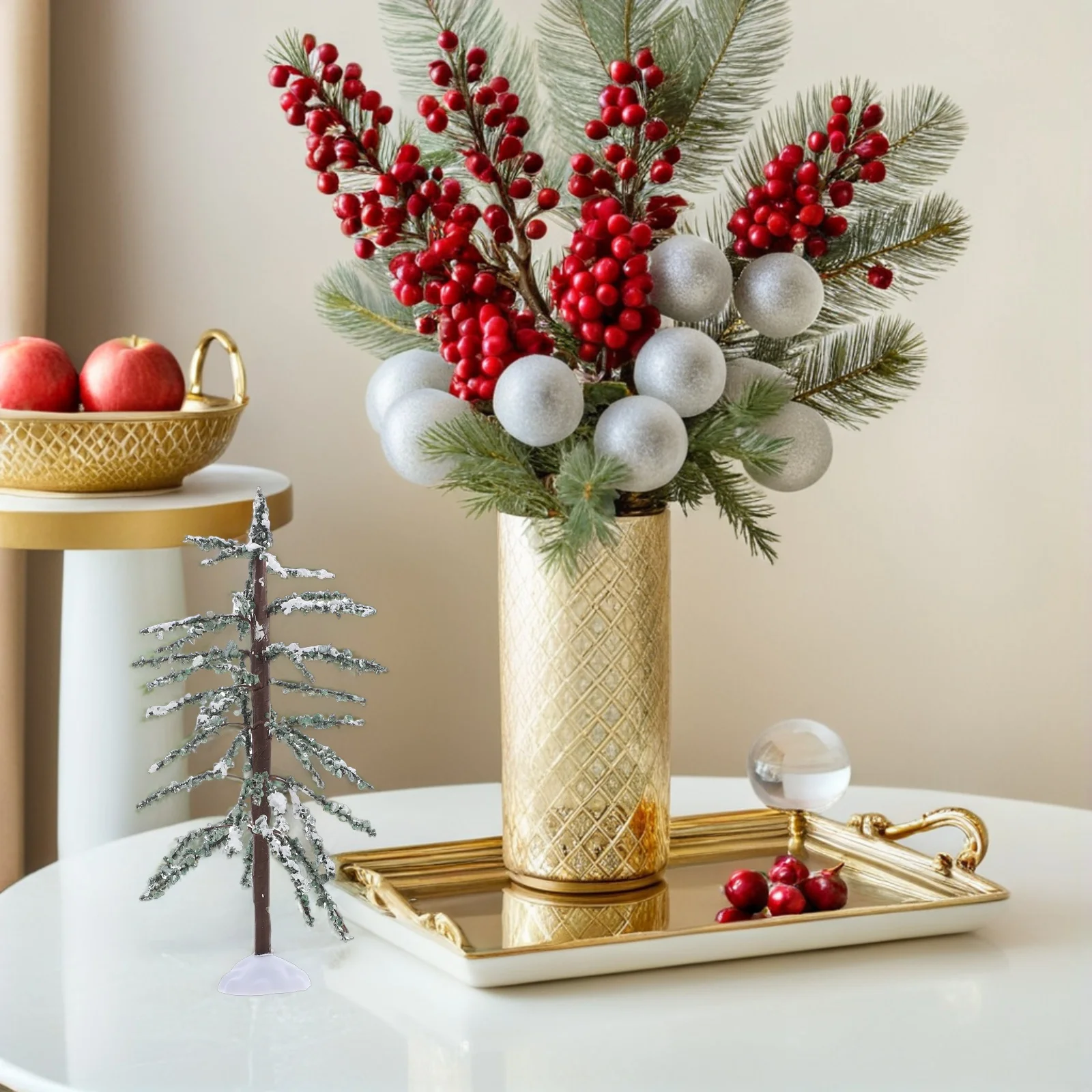 

3Pcs Snow Frost Mini Christmas Tree Set Realistic Pine Needle Design Tabletop Winter Decor for Home Office Mantel Display