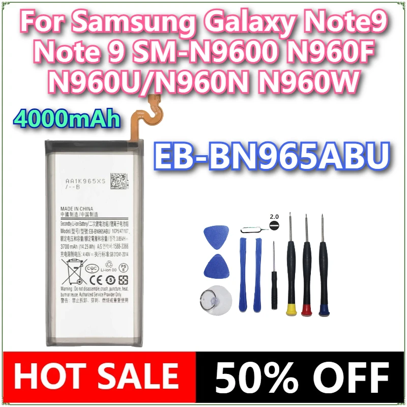 

Совершенно новый аккумулятор для мобильного телефона EB-BN965ABU 4000 мАч для Samsung Galaxy Note 9 SM-N9600 N960F N960U/N960N N960W + инструменты