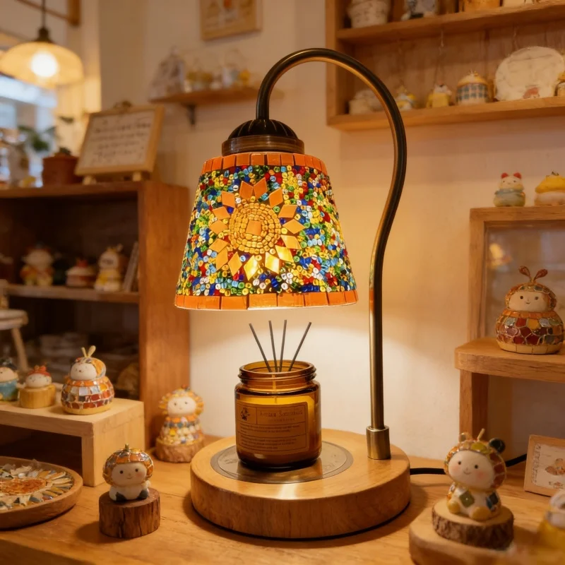 Moroccan Wax Melting Lamp Mosaic Candle Heating Lamp, Dimmable, Used for Aromatherapy Desk Lamps in Living Rooms and Bedrooms
