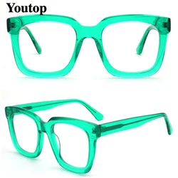 Trendy Men Square Eyeglasses Women Oversize Glasses Frames Optical Eyewear Green Bulky Prescription Spectacles Tortoise Clear