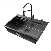 Luxury Gunmetal Black Wash Sinks Waterfall Faucet Hot Sale 304 Stainless Steel Multi-functions Kitchen Sink