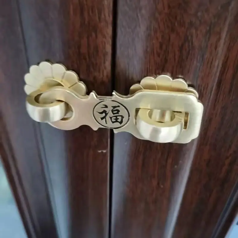 Chinese antique lock, pure brass retro buckle door buckle door lock door cabinet door bolt thickened latch