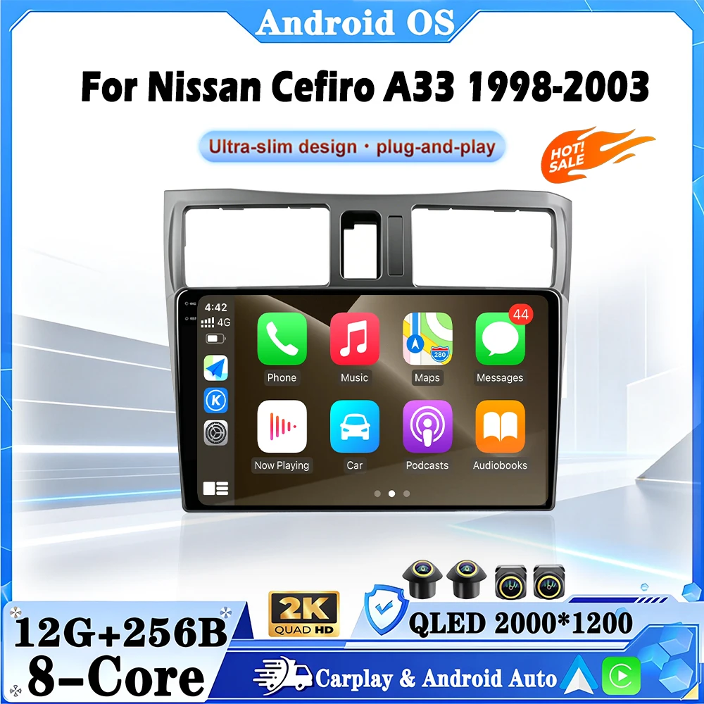 Carplay Auto For Nissan Cefiro A33 1998-2003 Android 16 Car Radio Multimedia Video Player GPS Navi DSP Stereo 4G WIFI BT