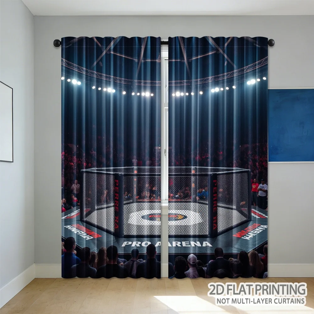MMA Octagon Cage Curtain Pro Arena Fight Sport Print Drape, Stadium Spotlight Window Treatment for Boys Room Gym Man Cave Decor