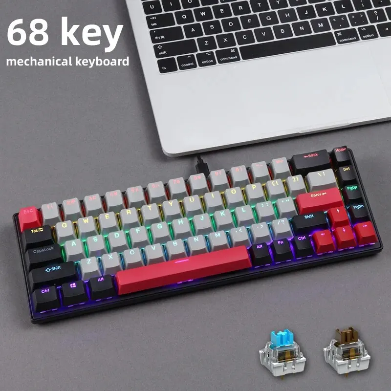 APAYADO R680 Mini Mechanical Keyboard 68 Keys RGB Type-c Connection Support All Keys without Flushing