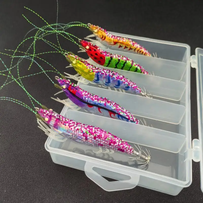 Leuchtender Tintenfisch-Jig, Simulations-Garnelenköder, scharfer Widerhaken, universelles Angelzubehör für alle Wasserschichten zum Meeresangeln – Detail 4