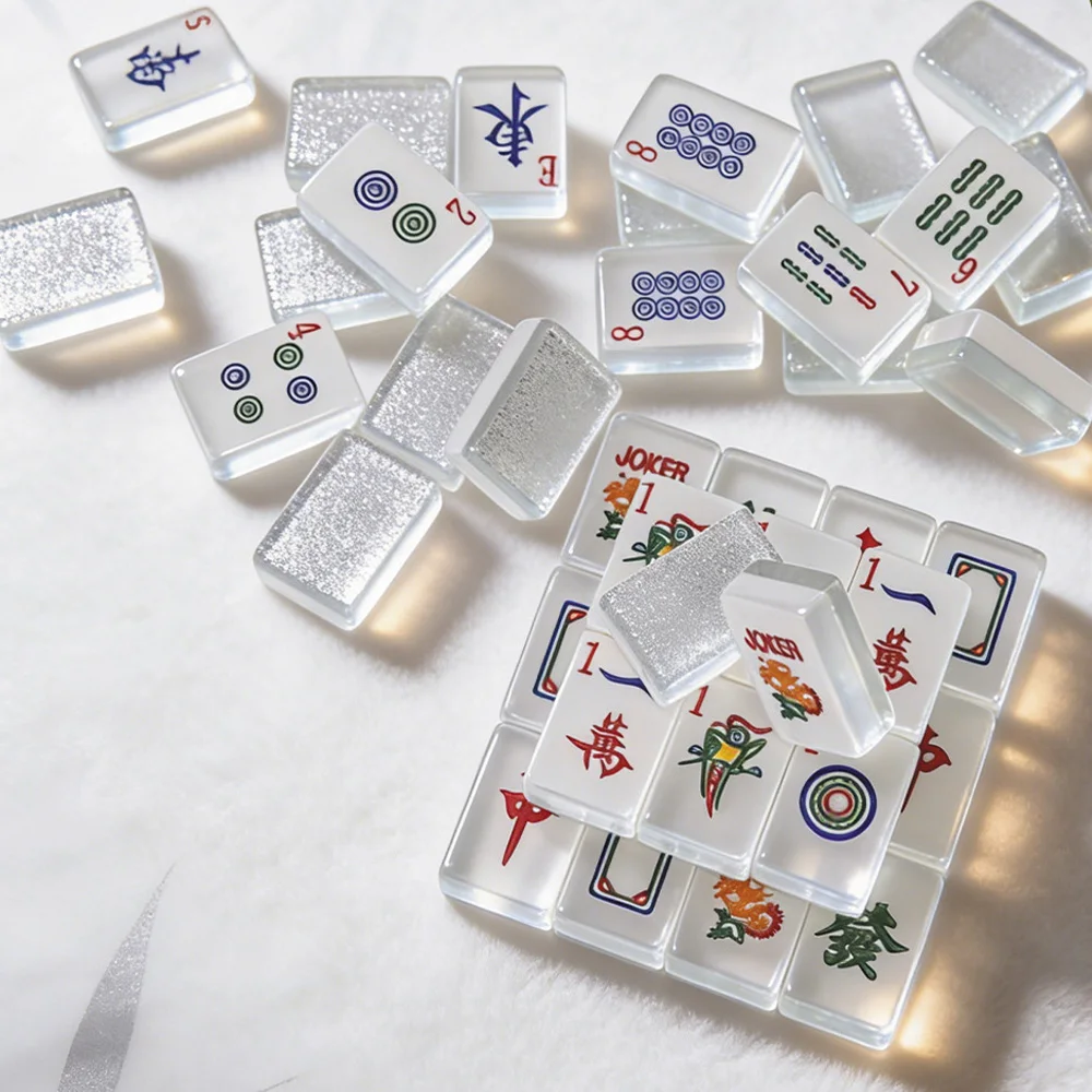 

Роскошный набор для американского маджонга из акрила под серебро и золото, 166 гладких плиток с ручной отделкой, настольная игра для дома и семейного досуга