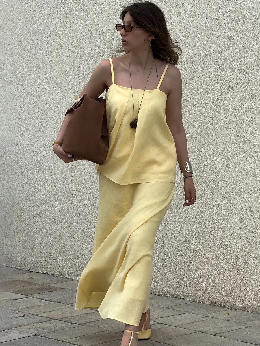 Bornladies 2026 Spring Summer New Cotton Women's Cami Skirt Set Elegant Lazy Cami Mermaid Maxi Skirt Two-Piece Outfit