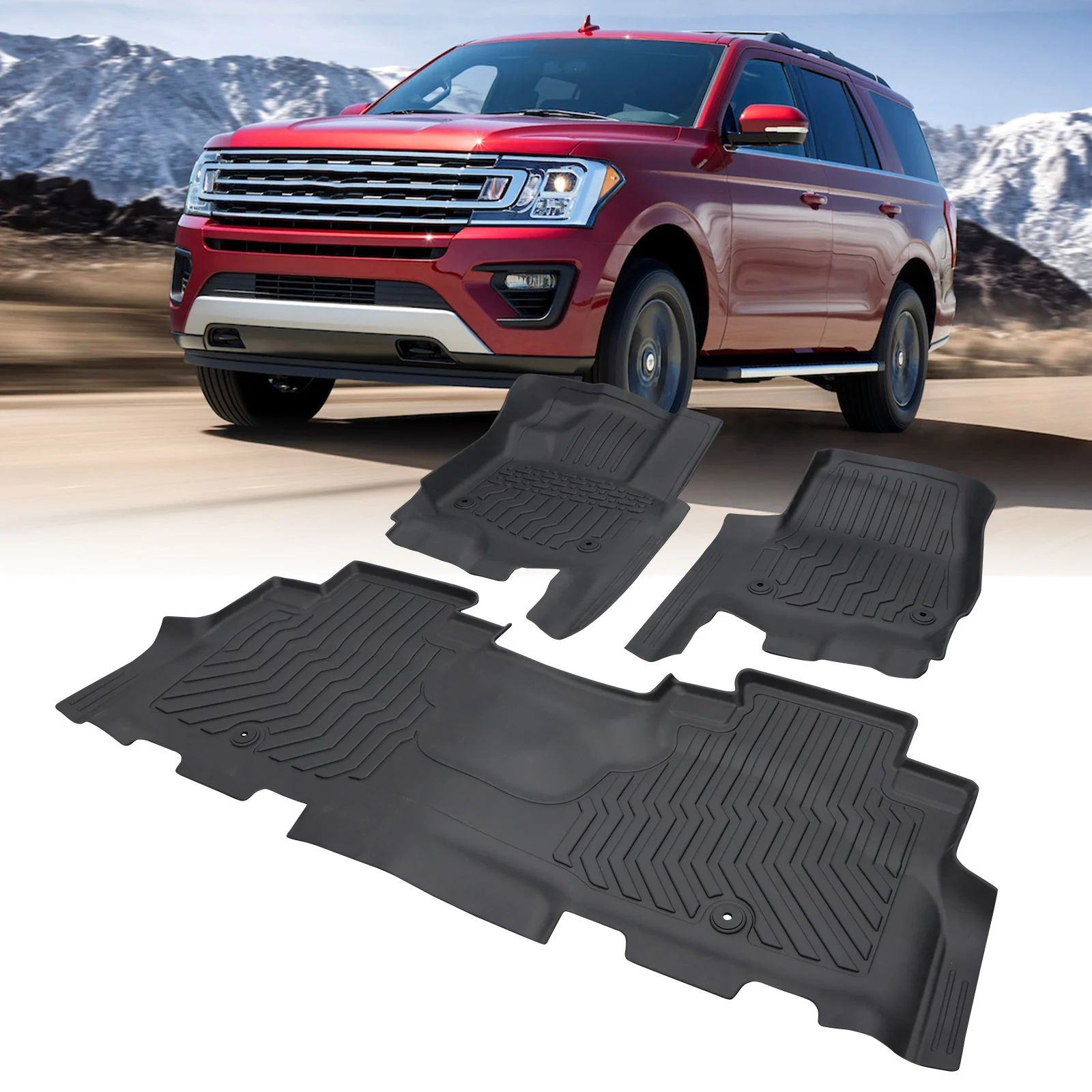 

Car Floor Mats for 2018 Ford Expedition 2ND Row Bucket Seats Black TPE Rubber