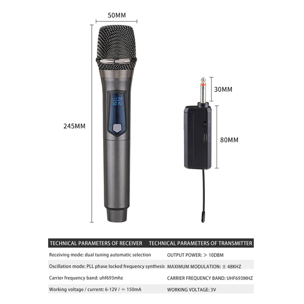 Wireless Microphone Handheld Dynamic Mic System with Rechargeable Receiver for Party Karaoke Singing Party Church Show Meeting