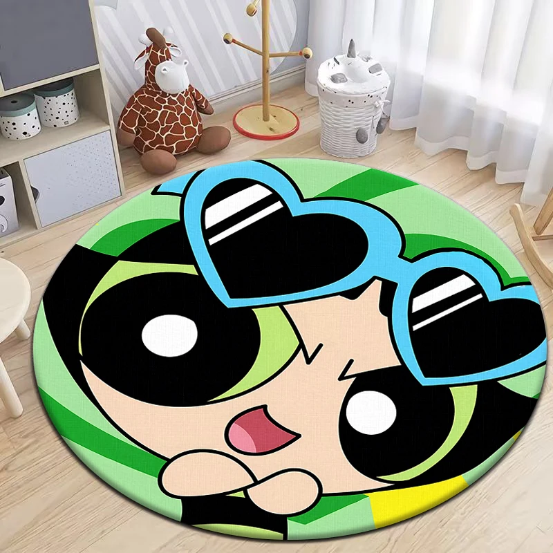 The Powerpuff Girls HD Printed Round Carpet for Living Room Rugs Camping Picnic Mats Flannel Anti-Slip Rug Yoga Mat Gifts area