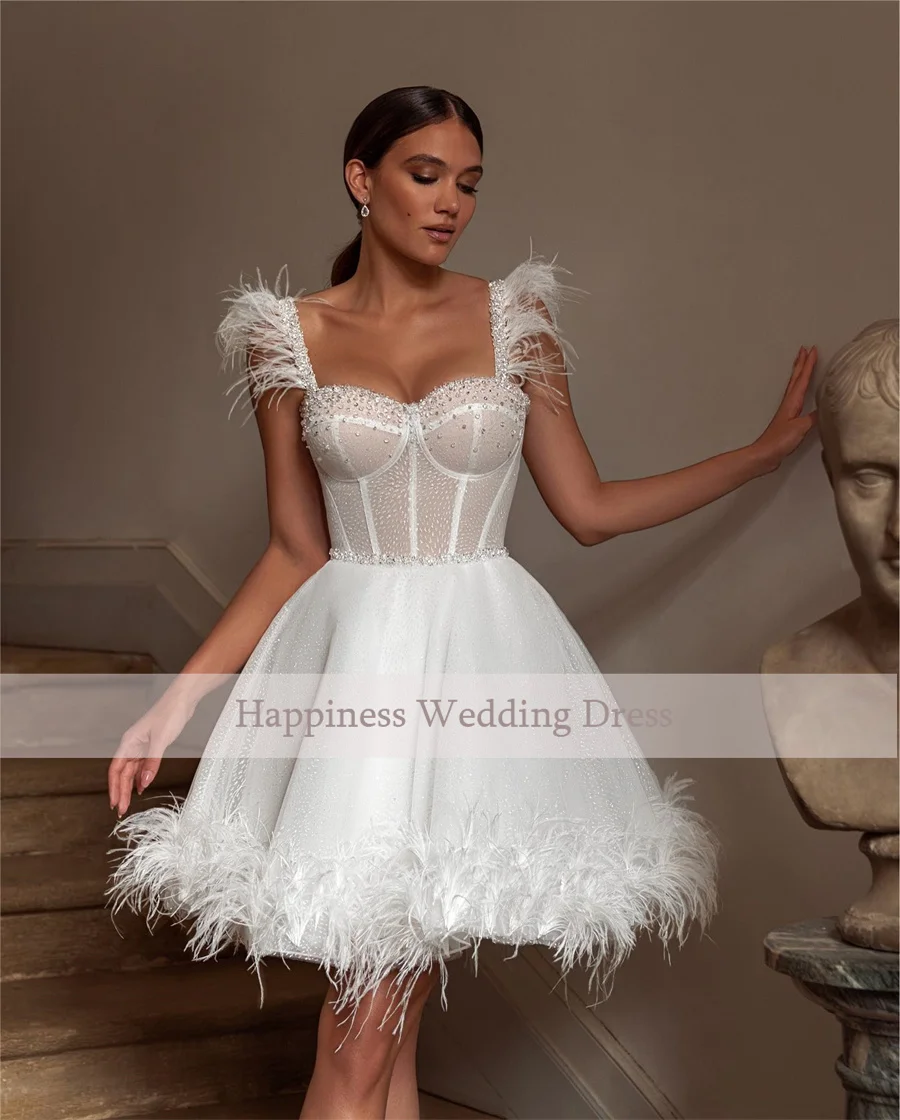 

Customized Prom Party Sweetheart Thin Shoulder Strap Feathe MiniCocktail Dresses Girls Party Dress vestidos de festa