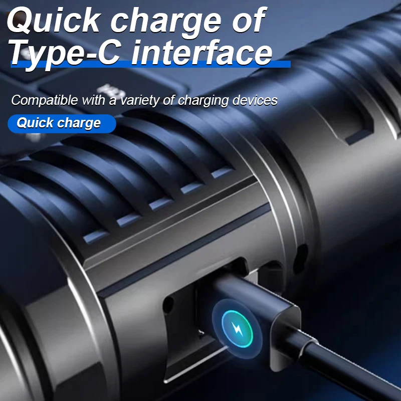 New Super Bright Light Charging Outdoor Campers Portable Multi-Functional Digital Display Strong Light Long-Range Flashlight