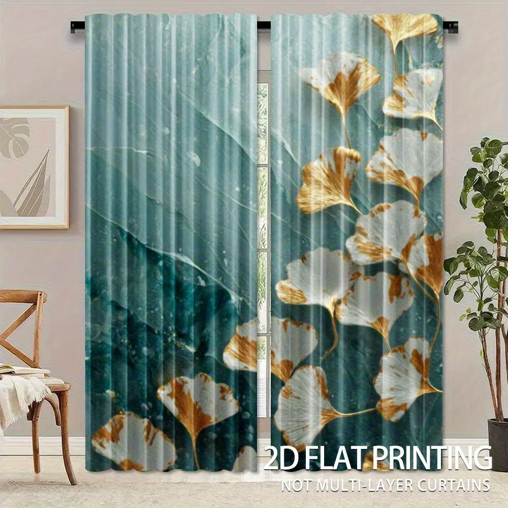 Artistic pattern of ginkgo leaves Print Drapes Room Darkening Window Curtains Home Decor,Rod Pocket Blackout Curtains Bedroom