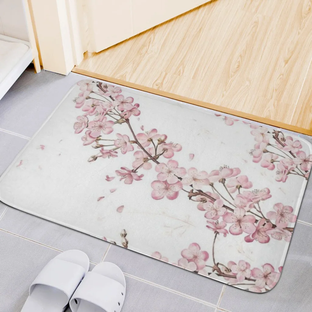 

Sakura Cherry Blossom A Bath Mat Set Modern Art Textured Pattern Home Carpet Bathroom Decor Floor Rugs Toilet