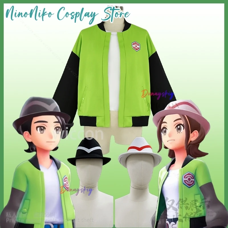 

Game Hero Heroine ZA Cosplay Mon Anime Costume Green Black Punk Hip-hop Baseball Jacket White Black Hat Halloween Party Gifts
