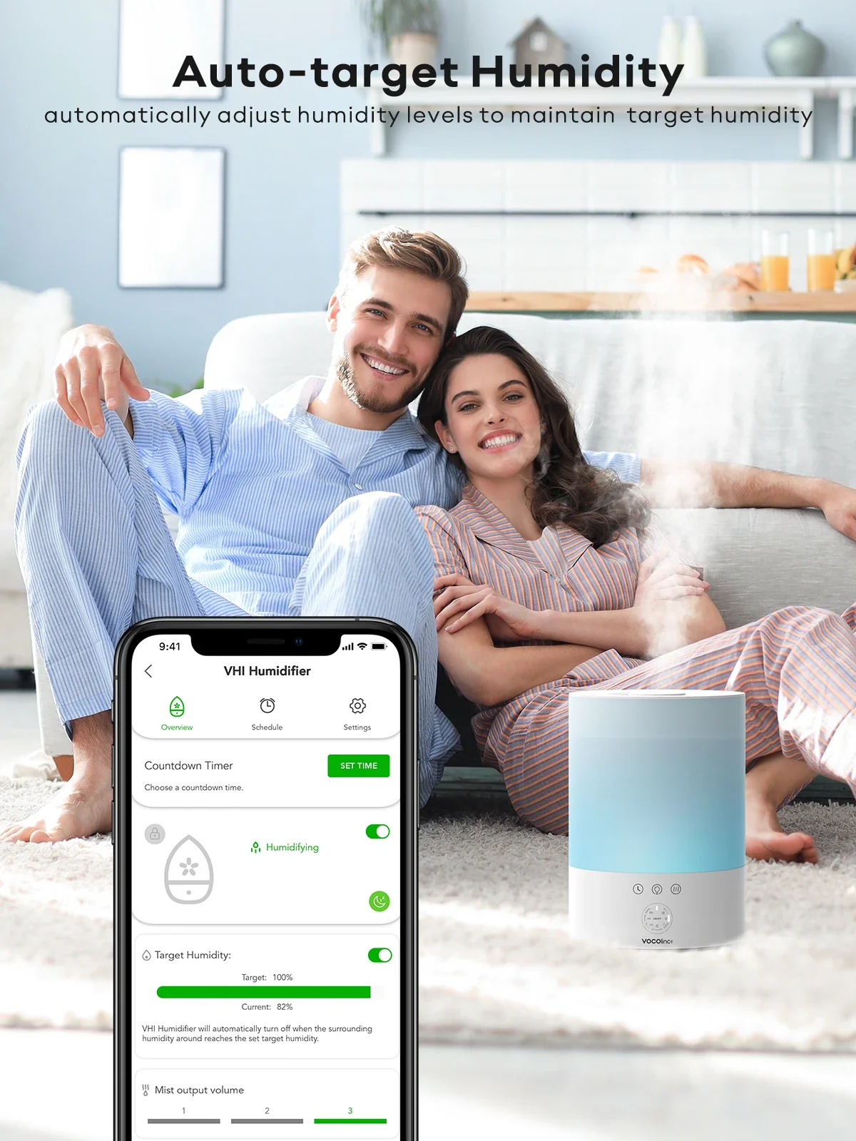 VOCOlinc مرطب الهواء المحمول المتقدم Alexa Google HomeKit Wi-Fi التحكم بسعر الجملة قابلة لإعادة الاستخدام تصميم أنيق لغرفة النوم