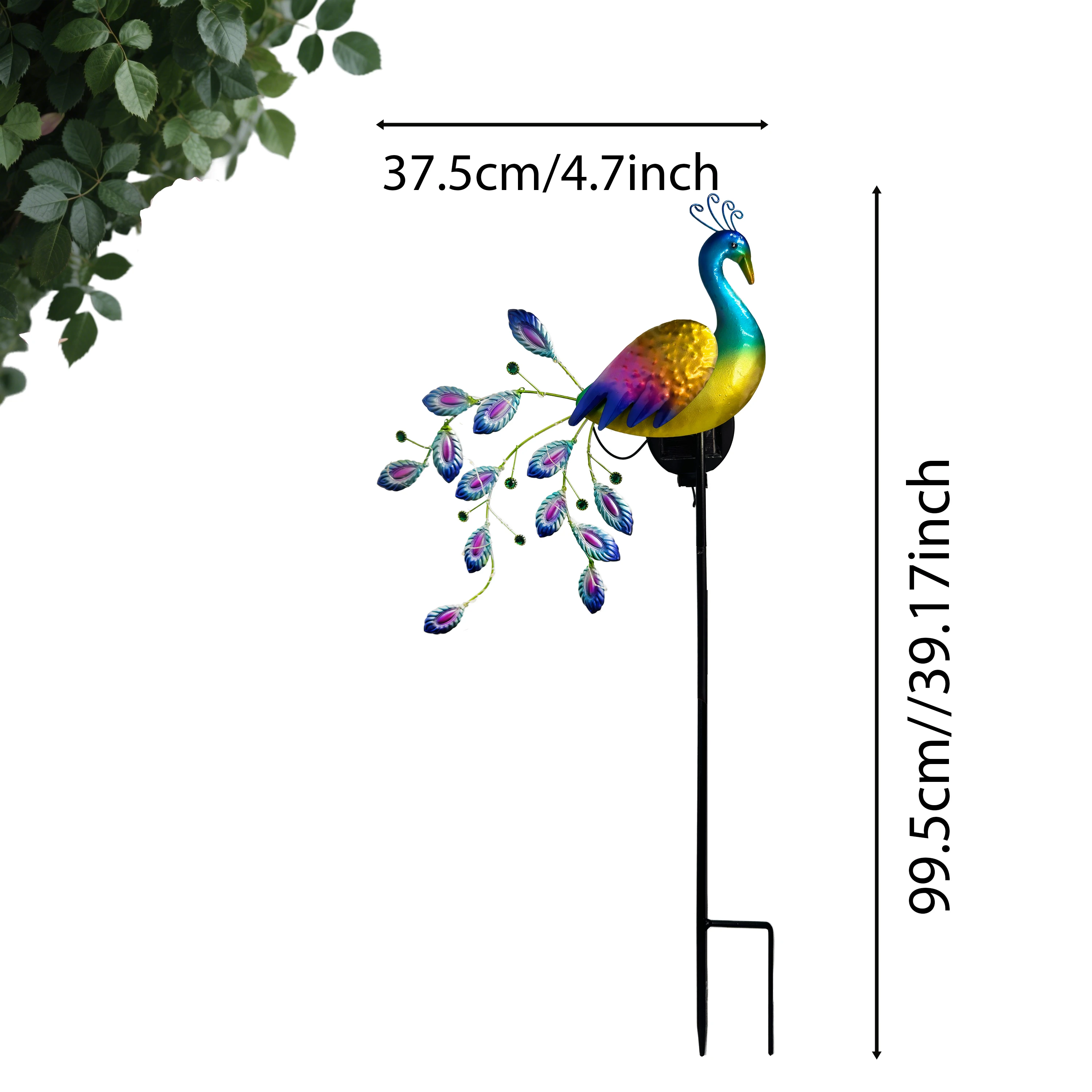 Metal Peacock Lawn Decor with Solar LED Lights Garden Ornament Outdoor Decor Landscape Decorative Sculpture