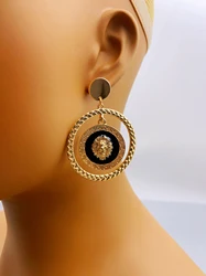 Fashionable Lion Head Relief Earrings with Metal Circular Design for Women's Daily Wear earings for women