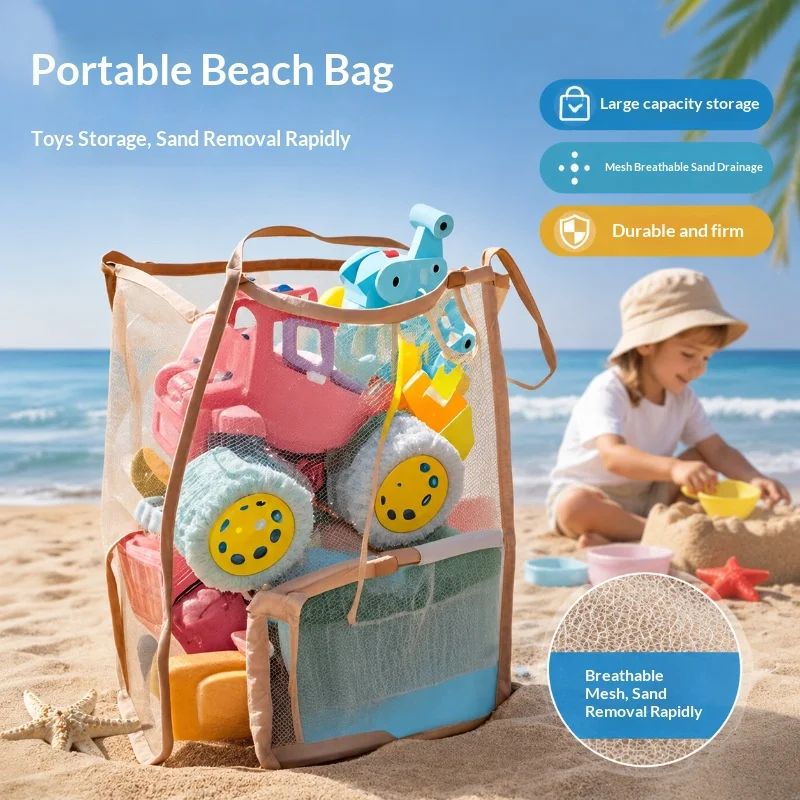 2026 Summer Beach Bag for Toys Swimsuits Seaside Storage Portable Mesh Bag with Big Eyes Design