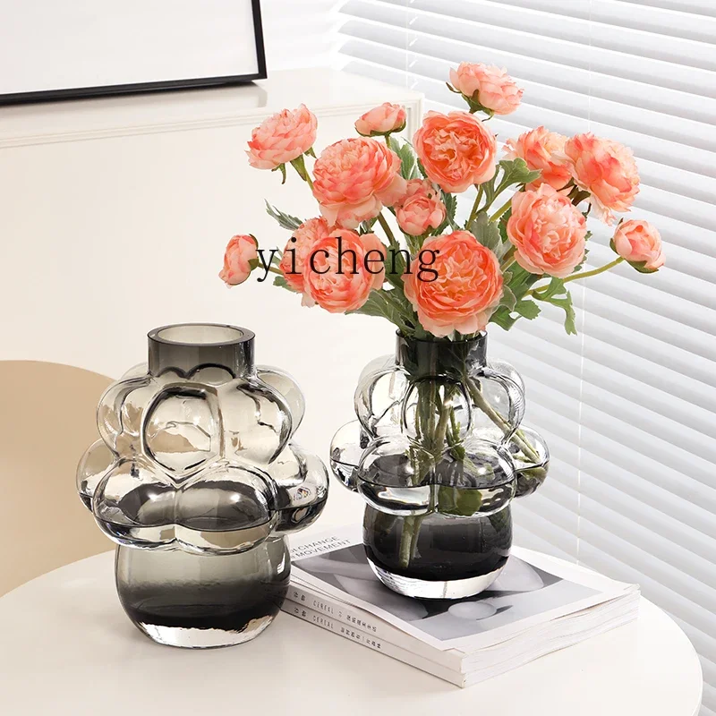 

ZK creative Nordic glass vase ornament, living room flower arrangement, water raising flowers light luxury high-end decoration