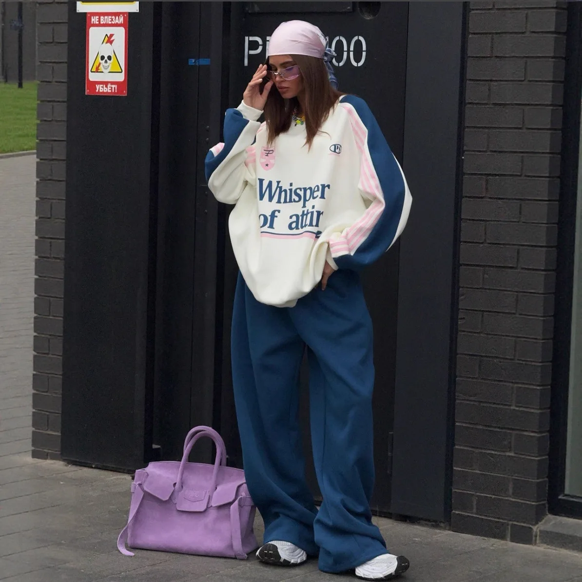 Combo Autumn Women Outfits Color Blocking Tracksuit Set High Quality Sweatshirt Pants