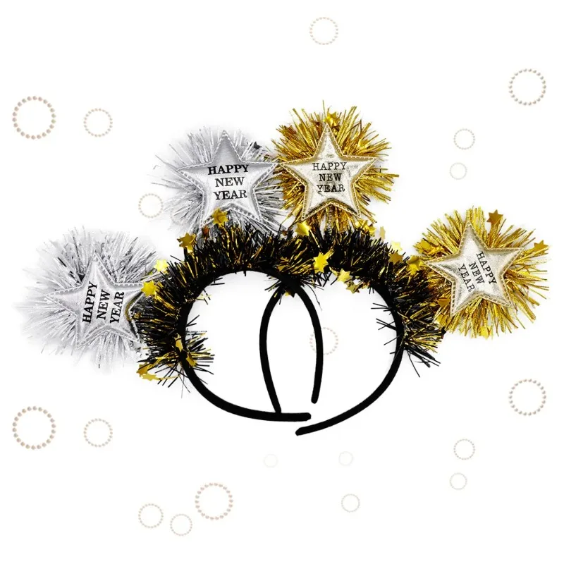 

Новогодняя повязка на голову с блестками, золотыми и серебряными пайетками, обруч для волос, аксессуар для умывания, для женщин и девушек
