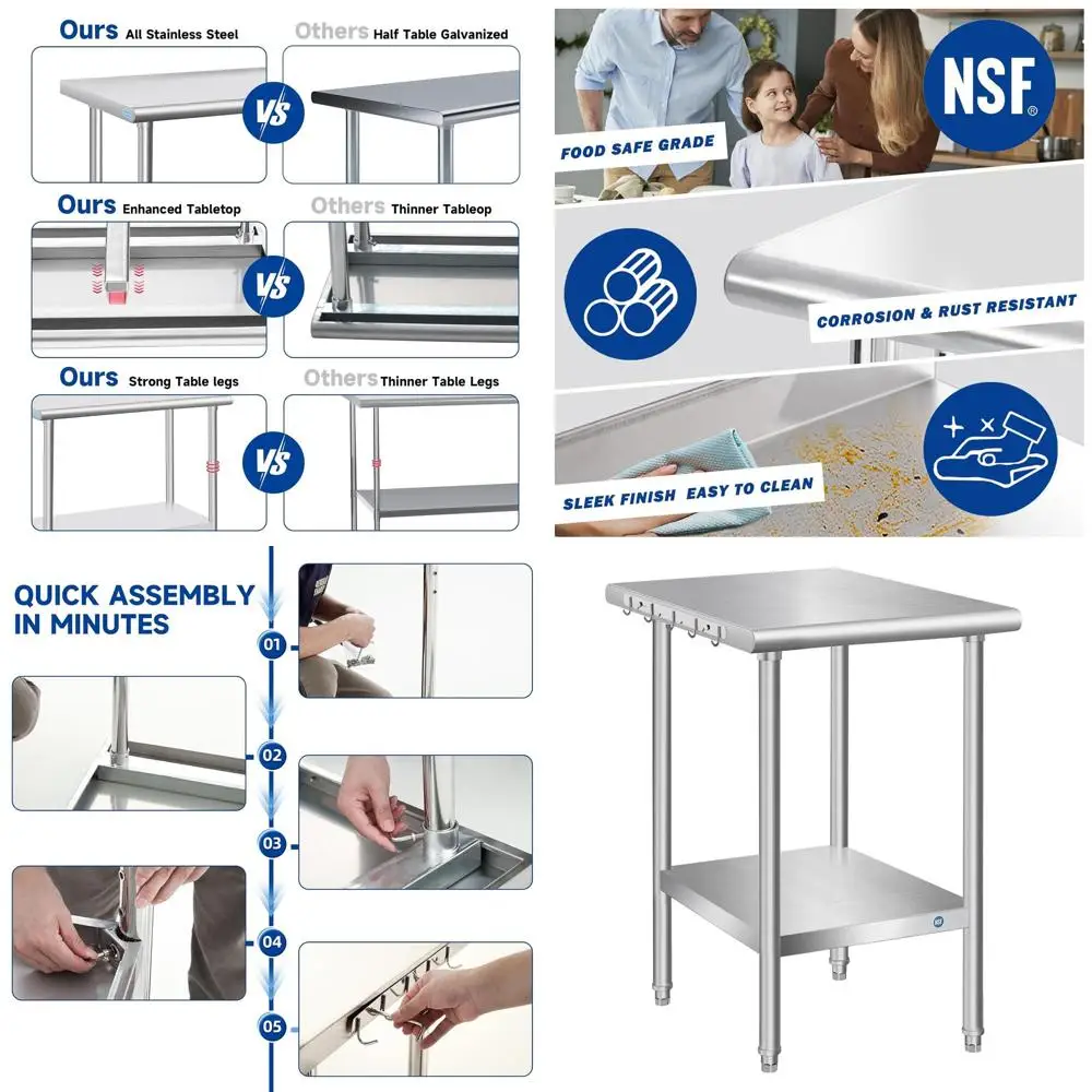 

Commercial Grade Stainless Steel Work Table, 24 x 18 x 33, Ideal for Kitchen Prep and Restaurant Use