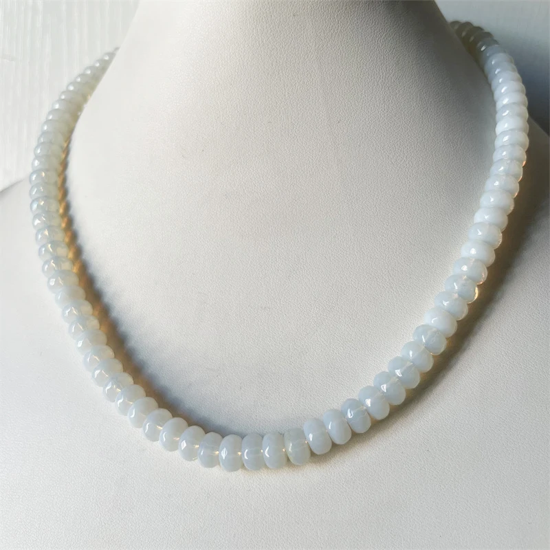 5*8MM Faceted White Opal Necklace Cut Vintage Natural Stone Jewelry Elegant Exquisite Bead Chain Choker Collier