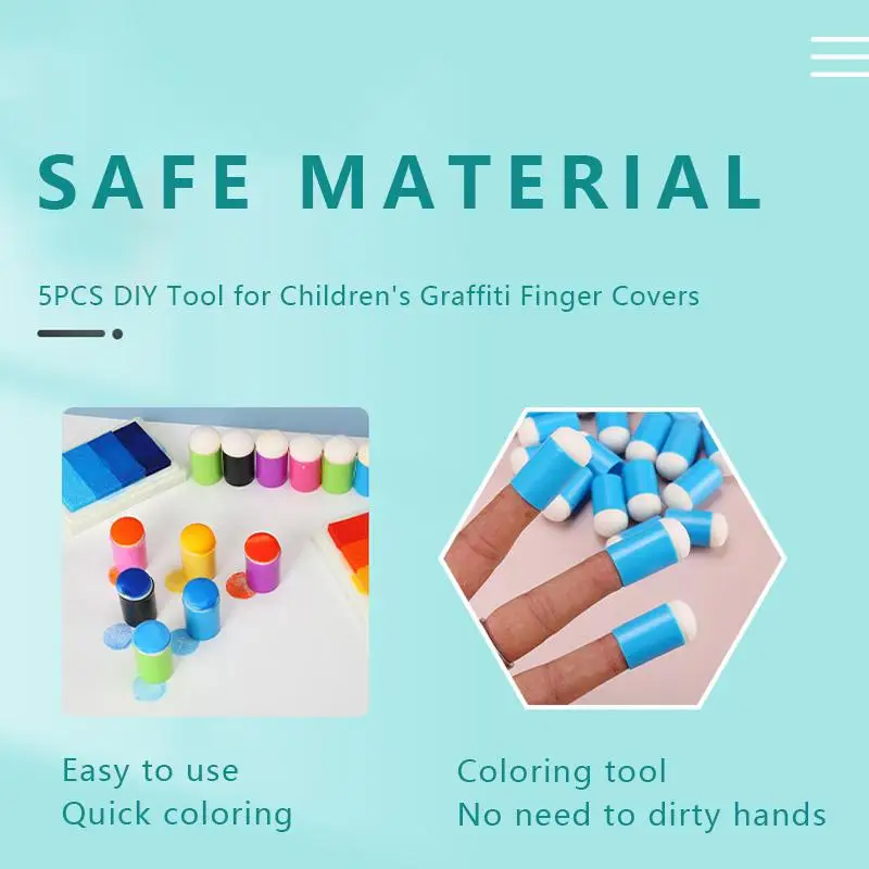 5 Stuks Kinderen Graffiti Vinger Covers Spons Hoofd Schilderen Diy Tool Voor Schoolkinderen Speelgoed Student Geschenk Briefpapier