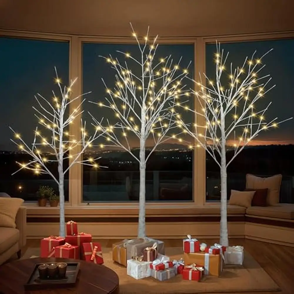 3 Pack 4FT 5FT 6FT LED Birch Tree Set 216 Lights Indoor Outdoor Flexible Design Home Office Garden Wedding Holiday Decor