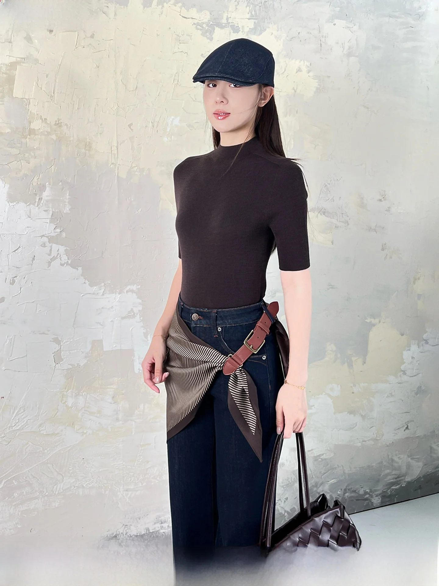 

Новый осенний женский вязаный шерстяной свитер JIN с высоким воротником, мягкий, модный, машинной вязки