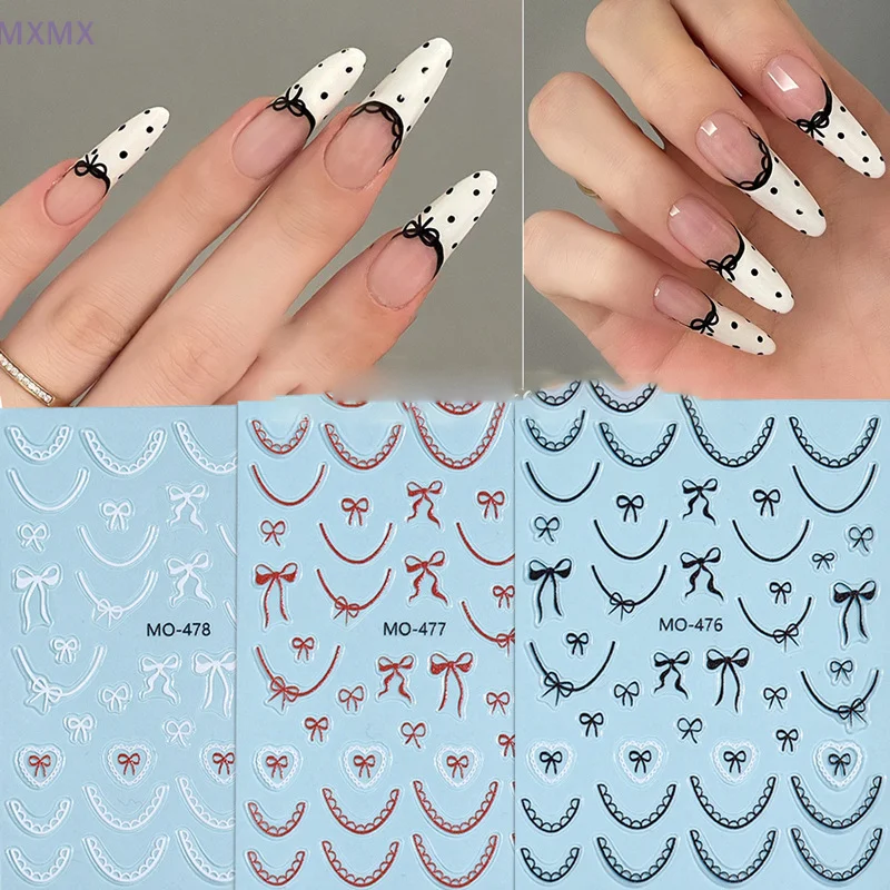 1/2 vel goud zilver rode strik nail art stickers frans ballet kant lint nagelstickers diy manicure decor accessoires