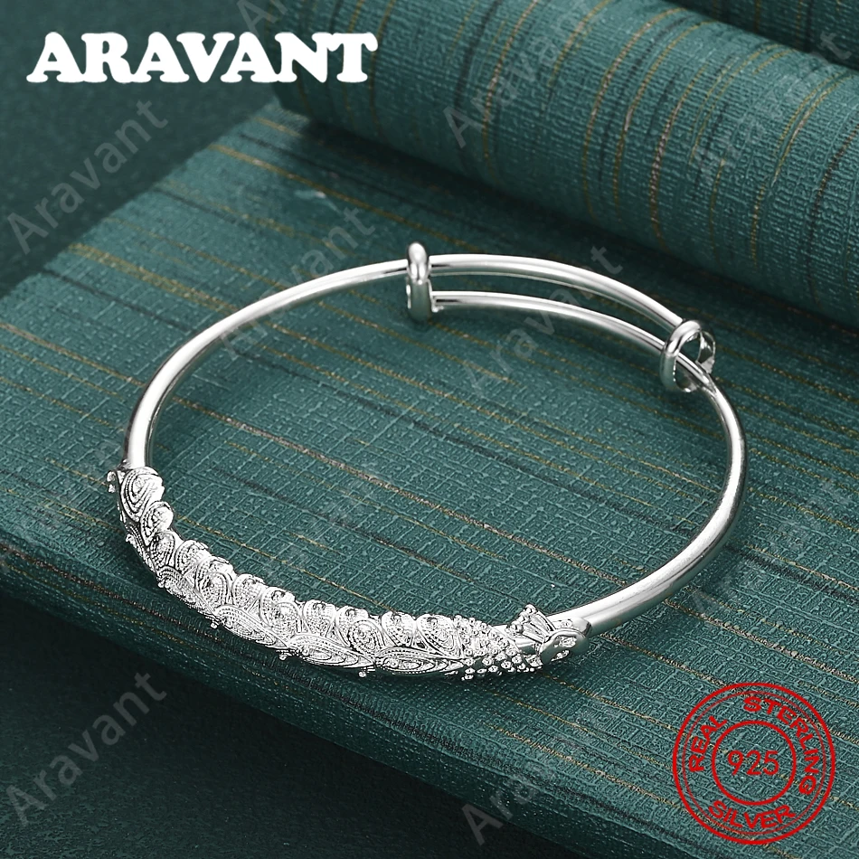925 Sterling Silver Peacock Adjustable Bracelet For Women, Commuter Accessories, Christmas Gifts, Jewelry