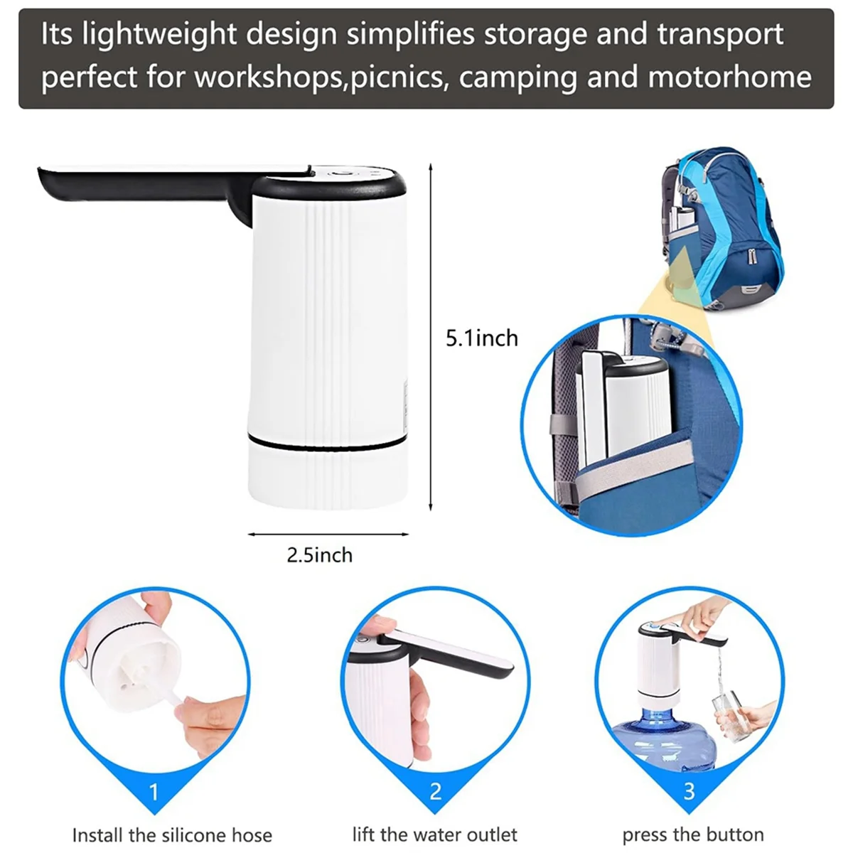 Distributore d'acqua di classe - Distributore di refrigeratori d'acqua - Pompa portatile per bottiglie d'acqua per l'intelligenza in campeggio o in famiglia e in ufficio