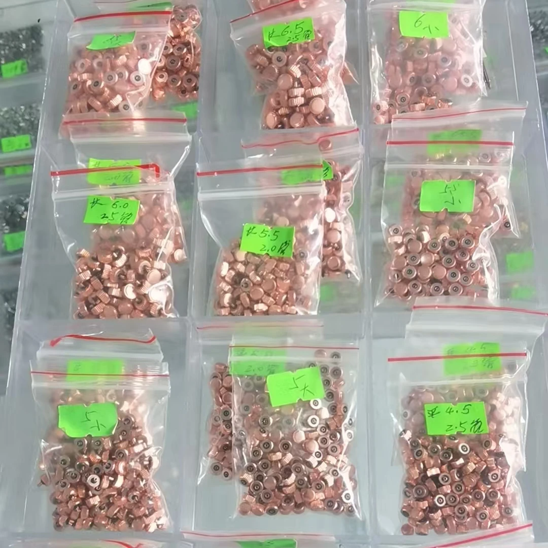 5 Stück Uhrenkronen aus Edelstahl, Roségold, 2,5 mm, großer Durchmesser, 4,5–8 mm, Uhrenkopf, Reparaturteile, Ersatzteile und Zubehör. – Detail 2