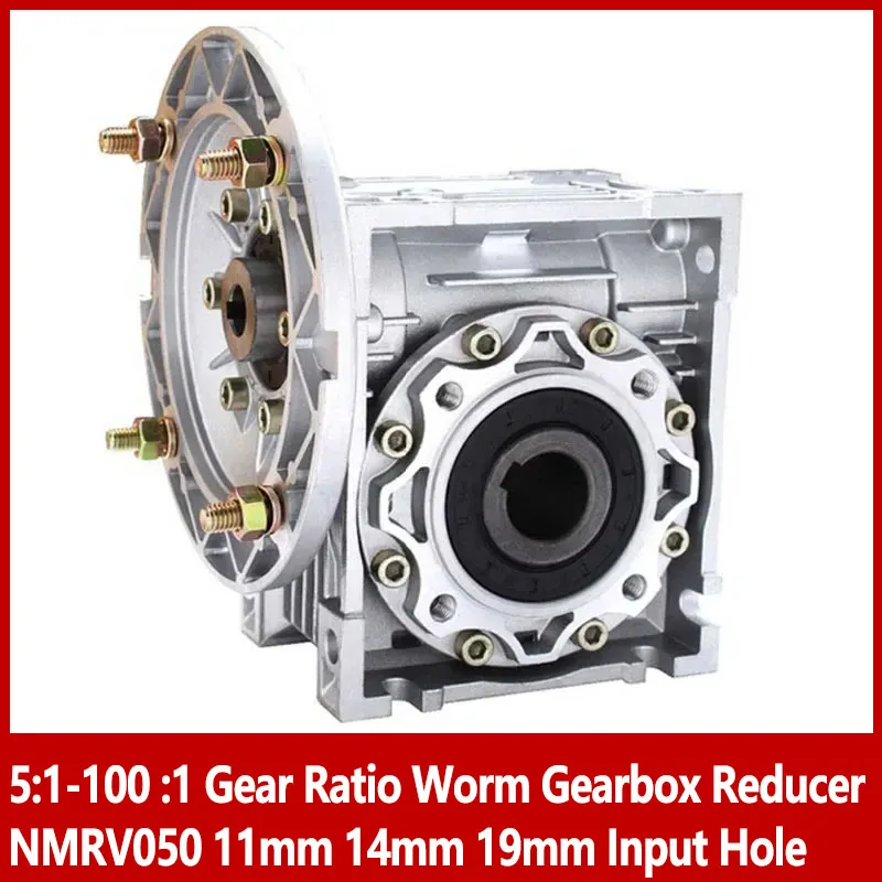 5:1-100 :1 Gear Ratio RV50 Worm Gearbox Reducer NMRV050 11mm 14mm 19mm Input Hole For 0.12-0.75KW Motor