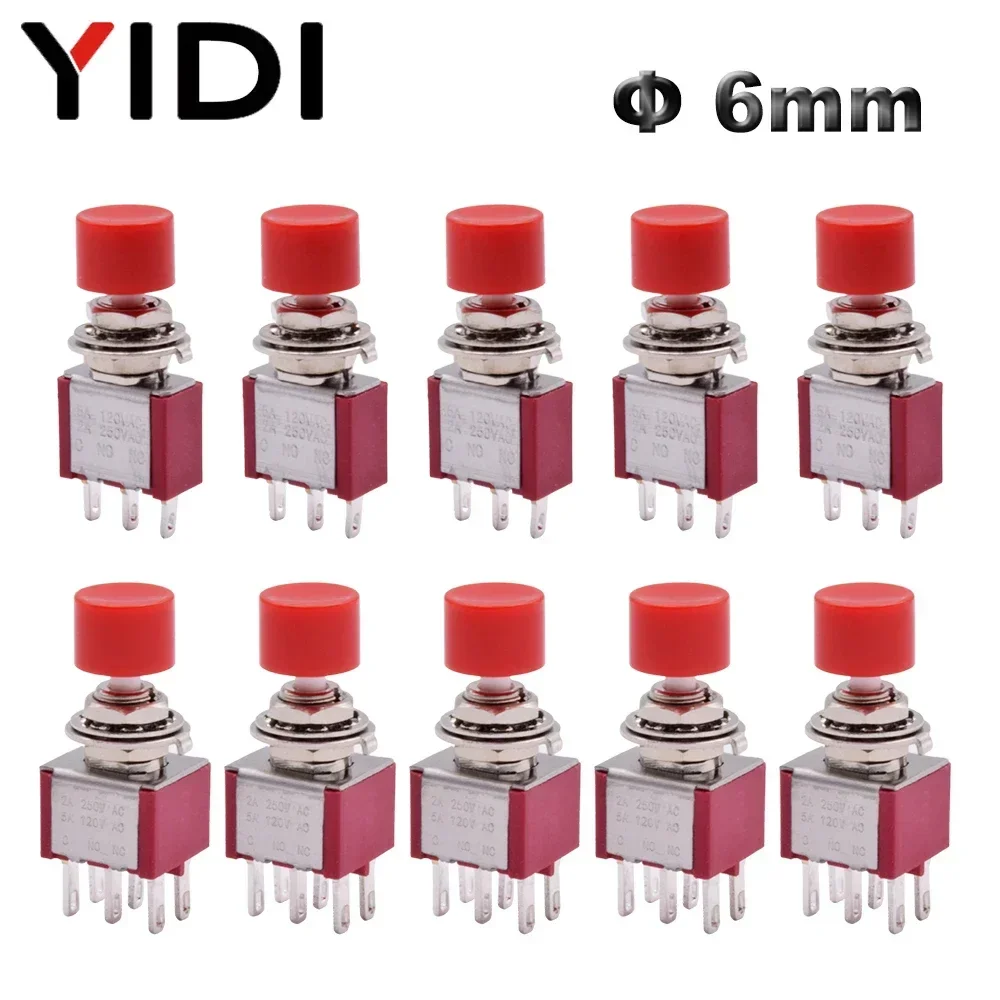 5pcs 10pcs PS-102 202 Mini 6mm 3pin 6pin SPDT DPDT Momentary Push Button Switch 2A 250VAC 5A 120VAC Toggle Switch with Red Cap