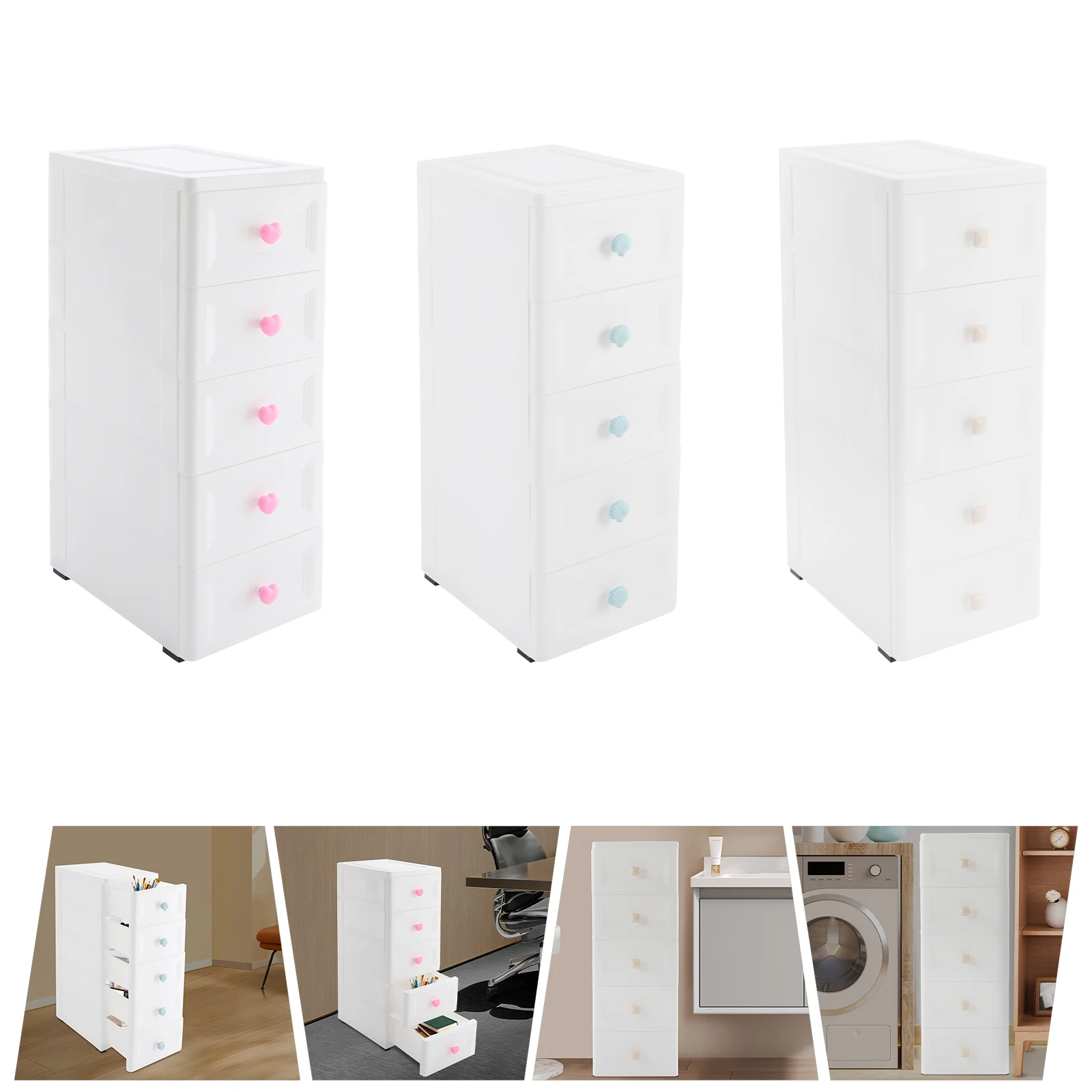 

5-ярусная тележка с подвижным ящиком для хранения из полипропилена, квадратный/сердце/ракушка для хранения в ванной комнате 20,32*40,64*83,82 см для различных мест