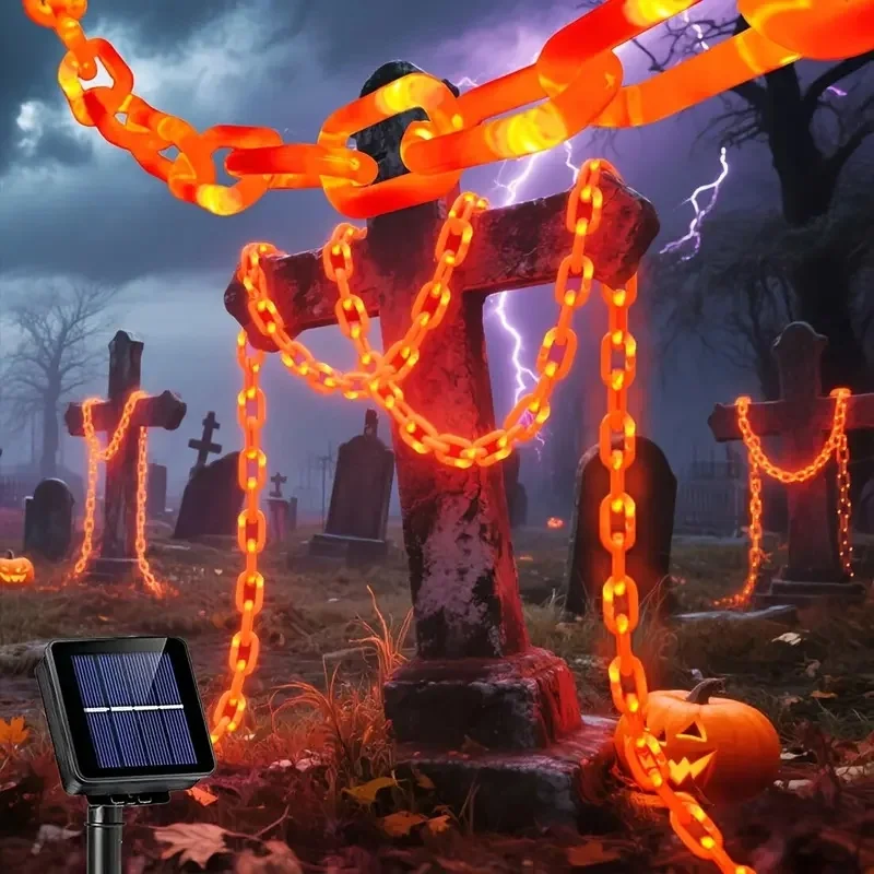 Solar Halloween Chain Lights LED Glowing Chain String Light Outdoor Yard Graveyard Party Decorations