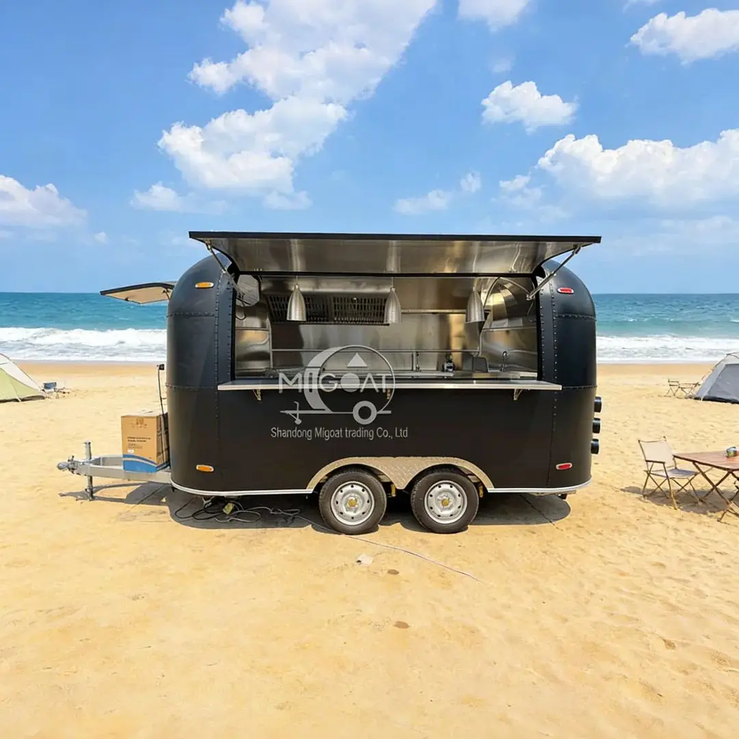 Black Mobile Kitchen Food Truck with Foldable Awning And Electrical Equipment for Street Food Vendor Restaurant Quality