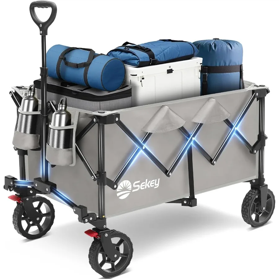 Collapsible Foldable Wagon with 330lbs Weight Capacity for Heavy Duty Outdoor Use Features Big AllTerrain Wheels and Integrated