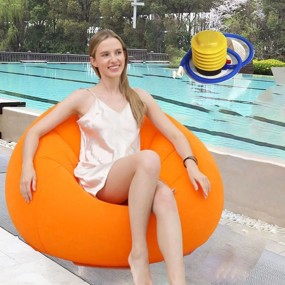 Foldable lazy sofa spherical inflatable sofa PVC plush outdoor indoor portable single sofa