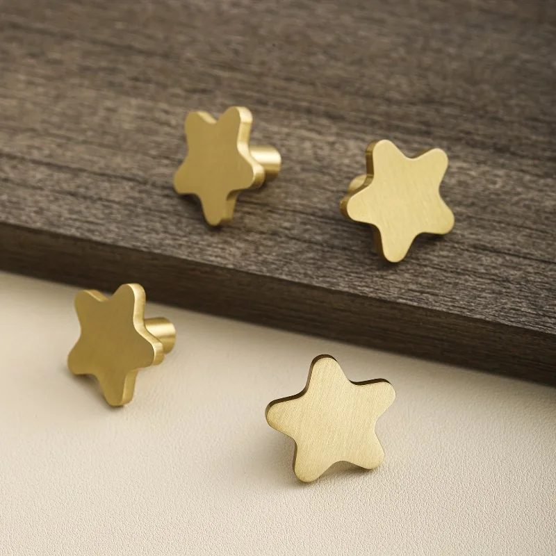 2pcs Brass Five-pointed Star Drawer Door Handle | Small Five-pointed Star Vanity Pull Handle