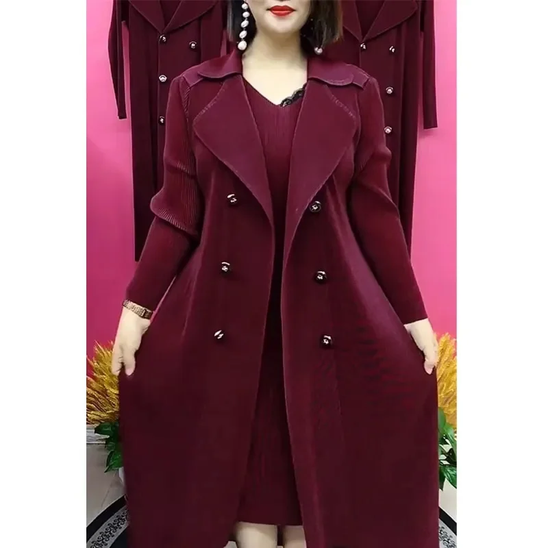 Mère d'âge moyen Patchwork longues robes printemps automne dame grande taille 5XL robes de haute qualité femmes faux deux pièces robe Maxi