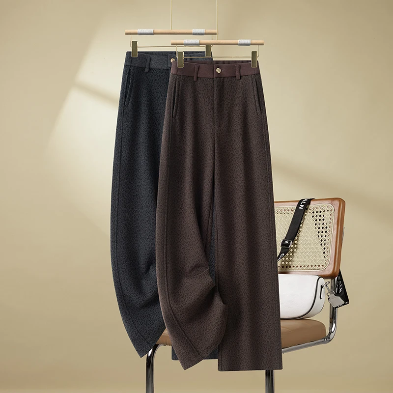 

Широкие шерстяные брюки Thiened для женщин, осенне-зимние, новые, повседневные, с высокой талией, прямого кроя, стройнящие, с леопардовым принтом