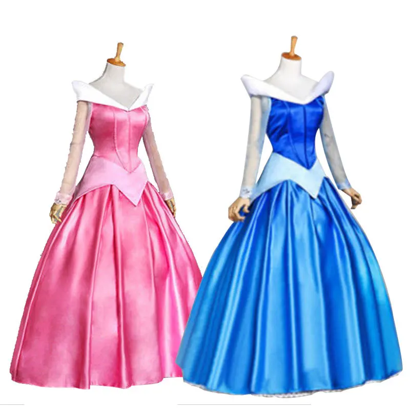 

Adult Sleeping Beauty Blue Dress Princess Aurora Pink Dress Halloween Costume Deluded Stage Dress S- 2XL Accept Custom Order