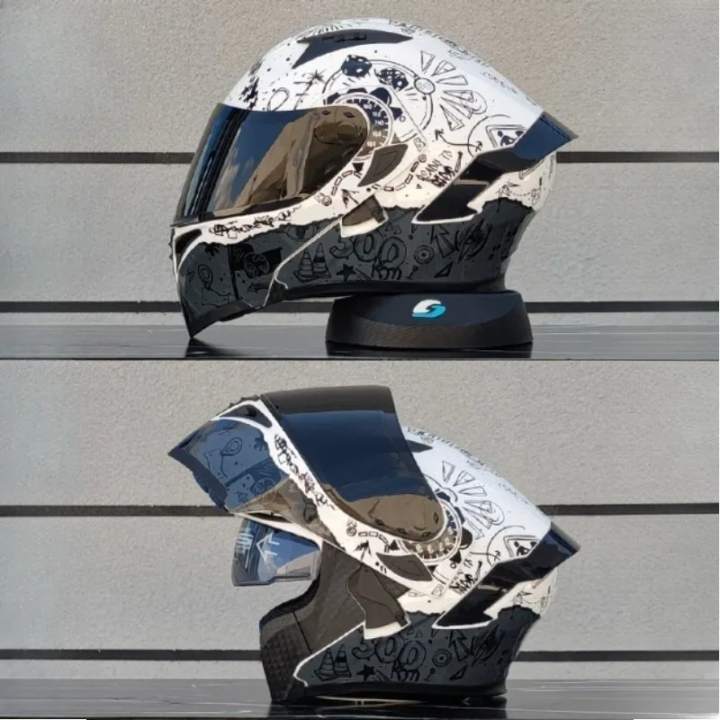 Professional Motorcycle Dual Lens Modular Flip Helmet Tail Wing DOT Approved Motocross Racing Flip Up Helmet Casco Para Motos