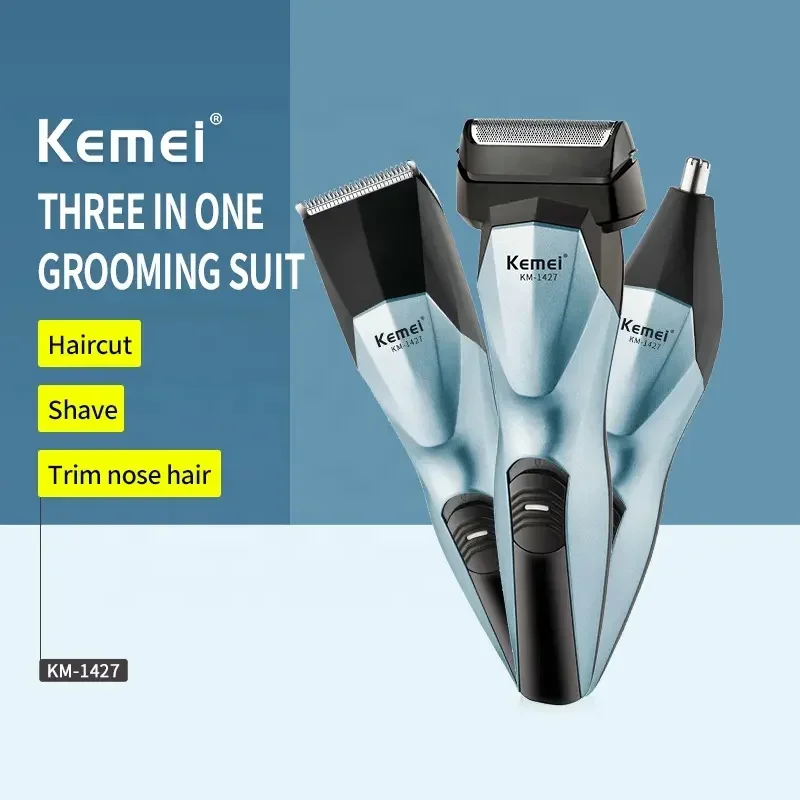 Kemei km-1427 Multifunctional Carbon Cutter Head Three In One Nose Hair Trimmer Reciprocating Shaver Electric Hair Clipper