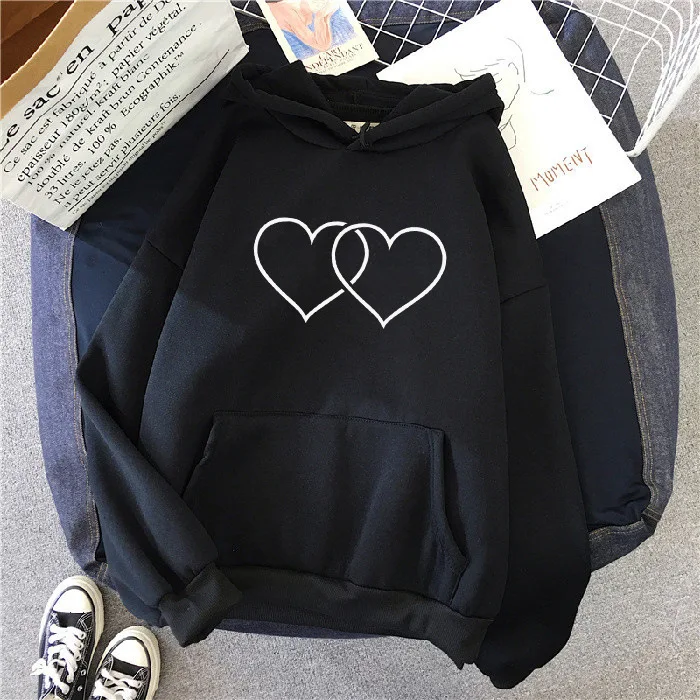 

Couple Heart-shaped Plush Hooded Hoodies Korean Style Women Casual Loose Long Sleeve Coat Hoodie for Autumn Winter